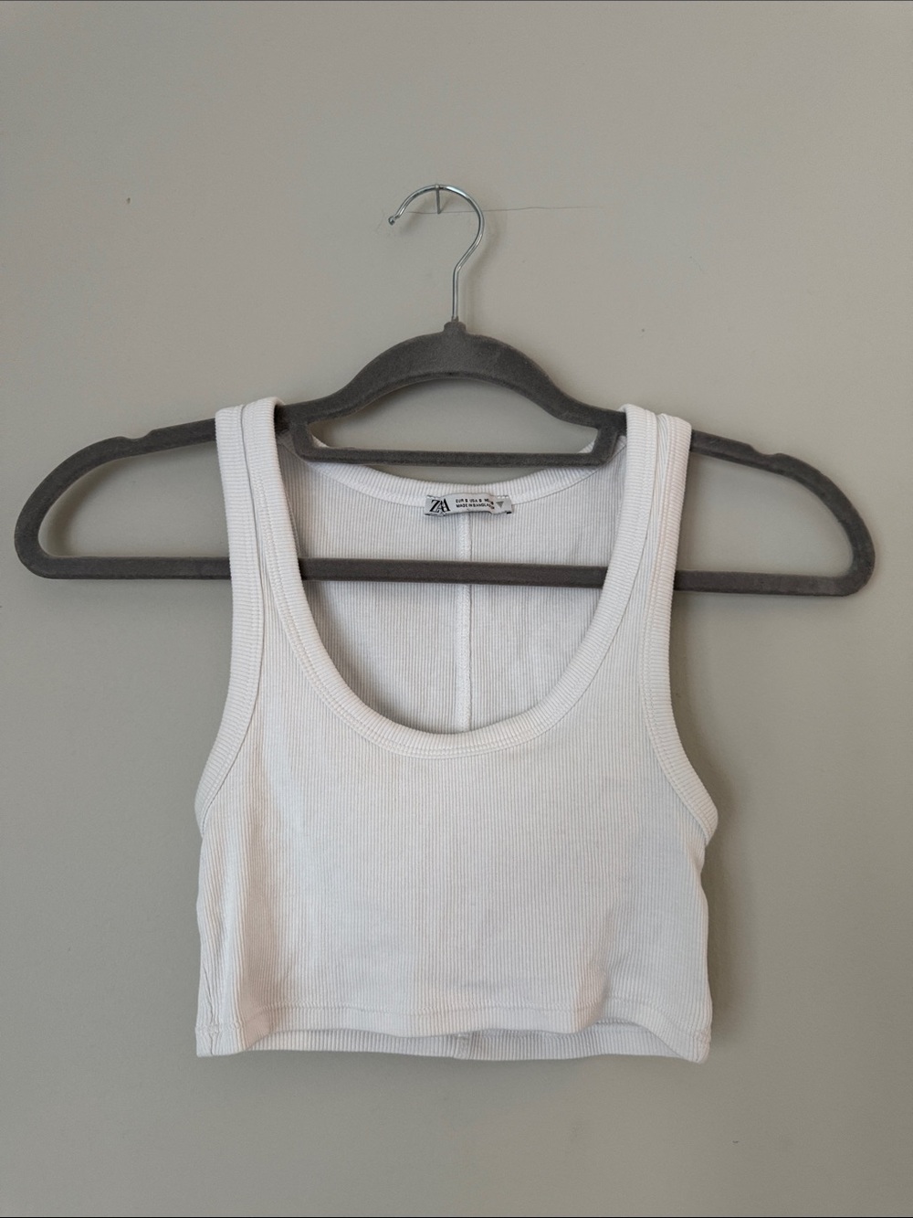 Zara White Ribbed Cropped Tank
